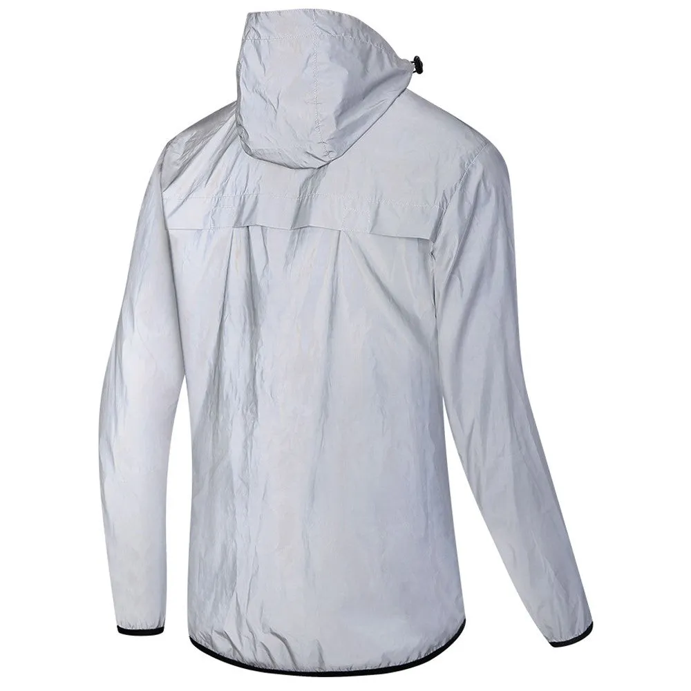 (Size XXL) Water repellent outdoor sports jacket Reflective windbreaker - Silver