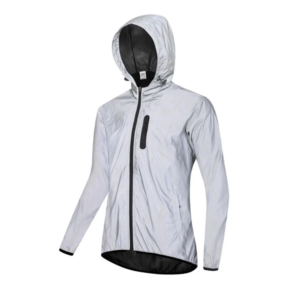 (Size XXL) Water repellent outdoor sports jacket Reflective windbreaker - Silver