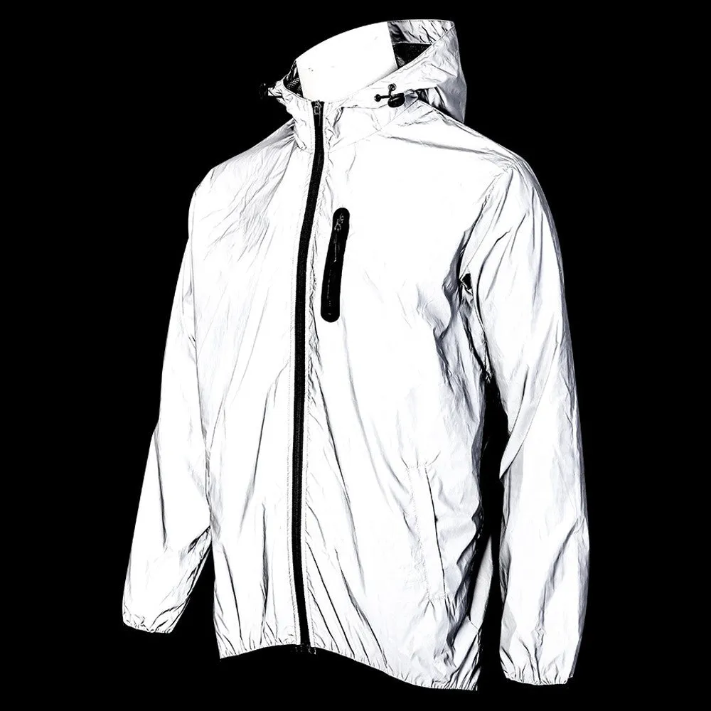 (Size XXL) Water repellent outdoor sports jacket Reflective windbreaker - Silver