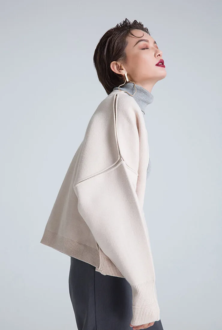 Solid Color Loose Wool Womens Baseball Jacket