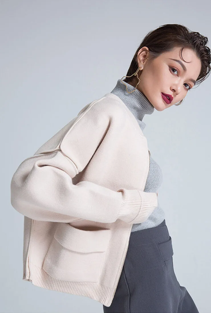 Solid Color Loose Wool Womens Baseball Jacket
