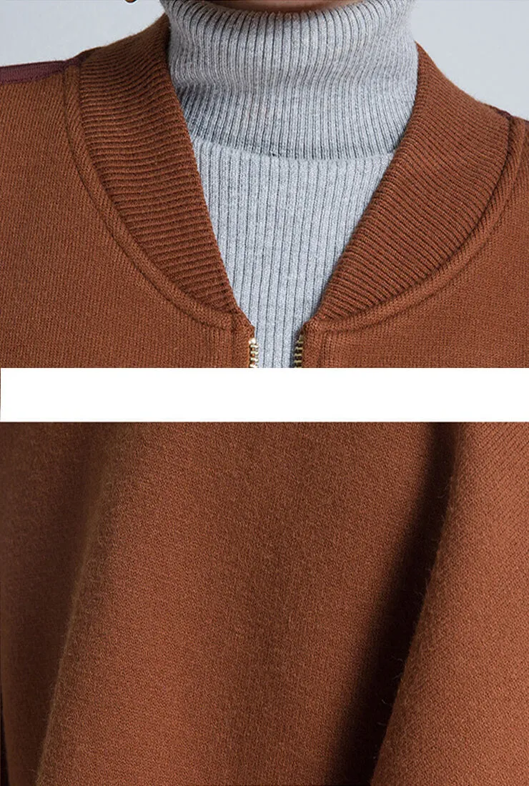 Solid Color Loose Wool Womens Baseball Jacket