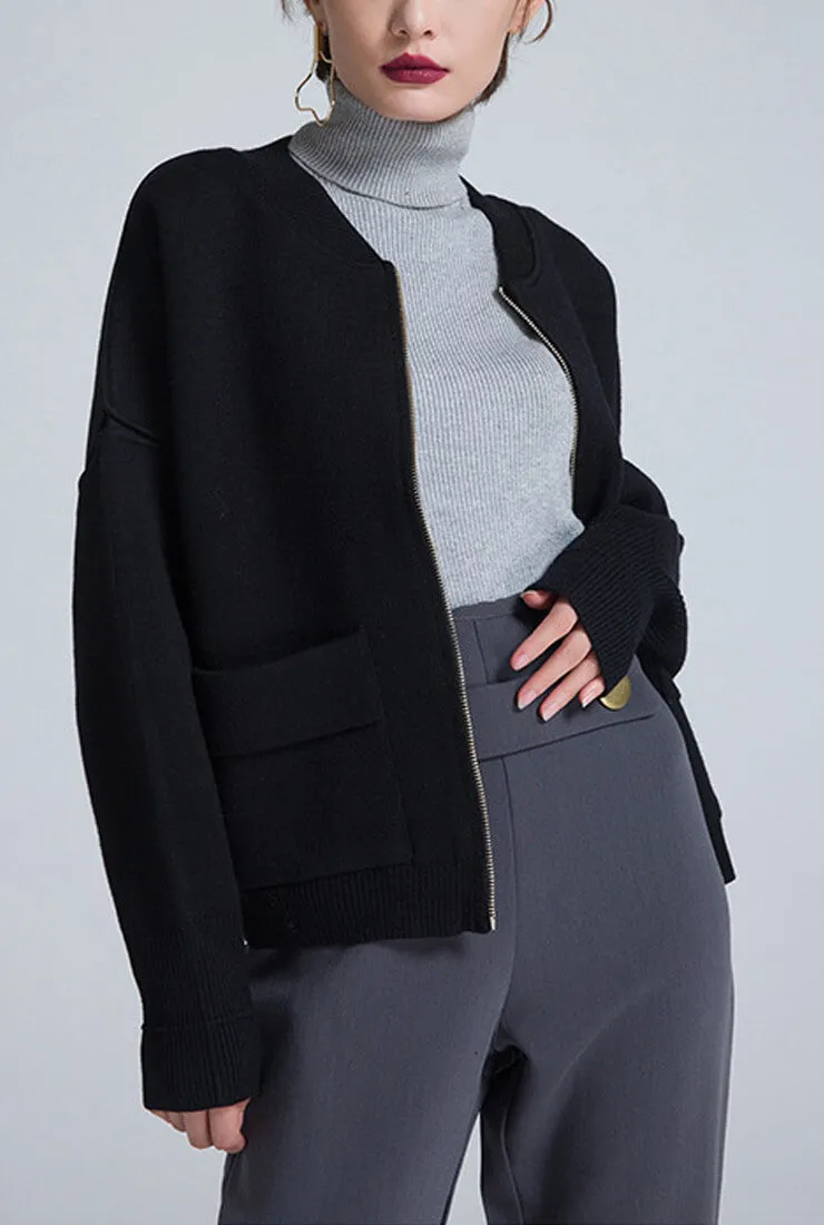 Solid Color Loose Wool Womens Baseball Jacket