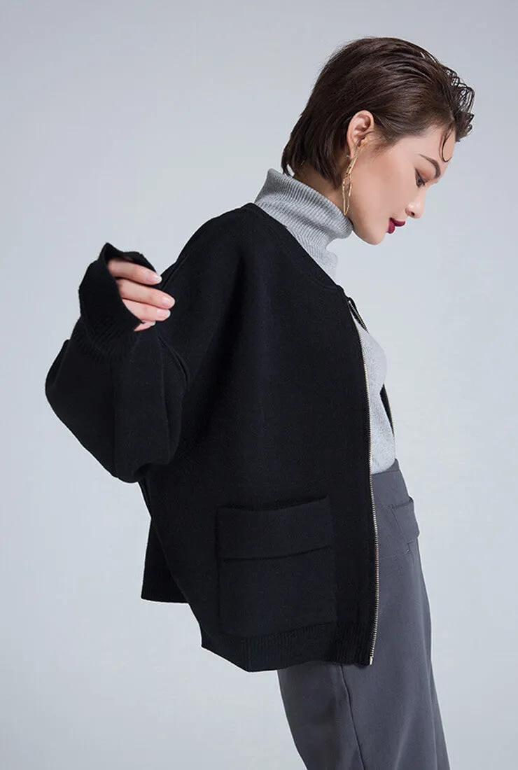 Solid Color Loose Wool Womens Baseball Jacket