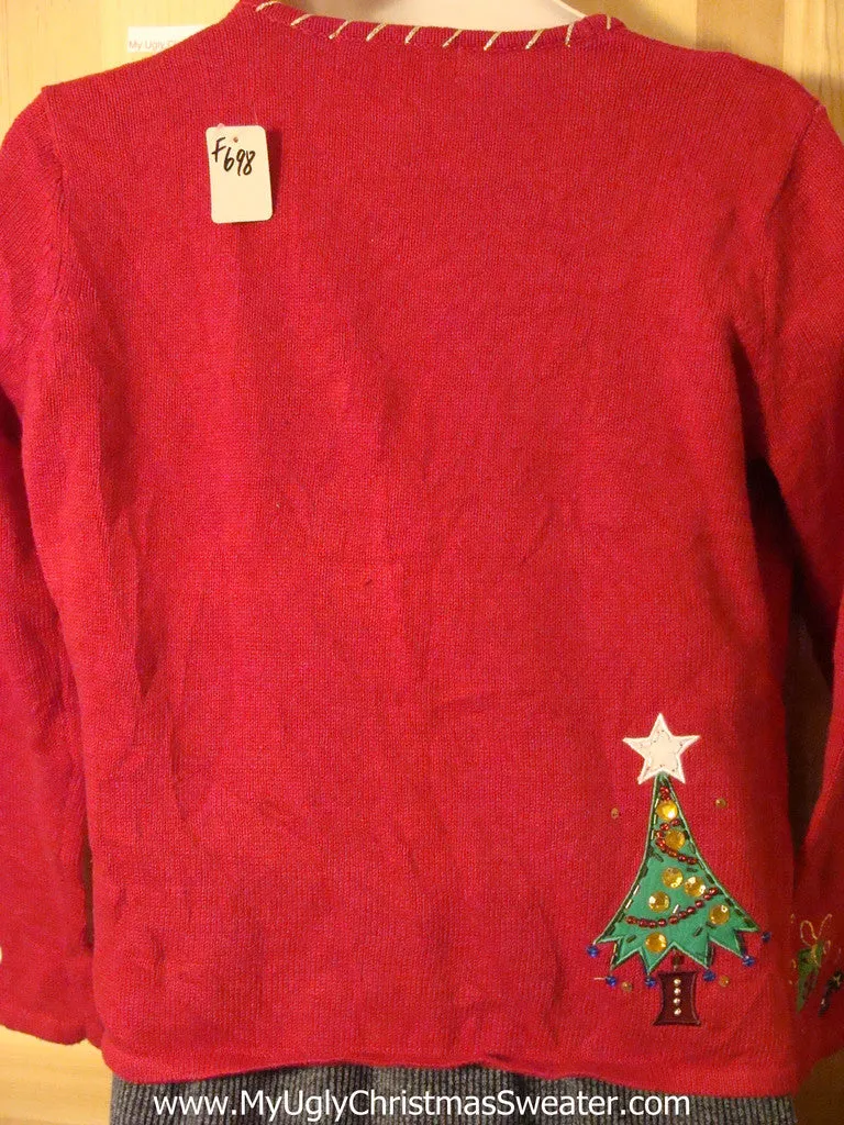 Tacky Cheap Ugly Christmas Sweater with Bling Filled Christmas Trees (f698)