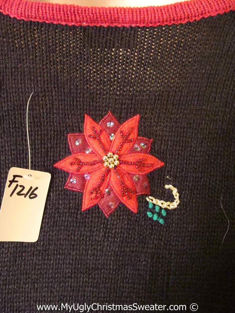 Tacky Christmas Sweater Vest with Red Poinsettias (f1216)