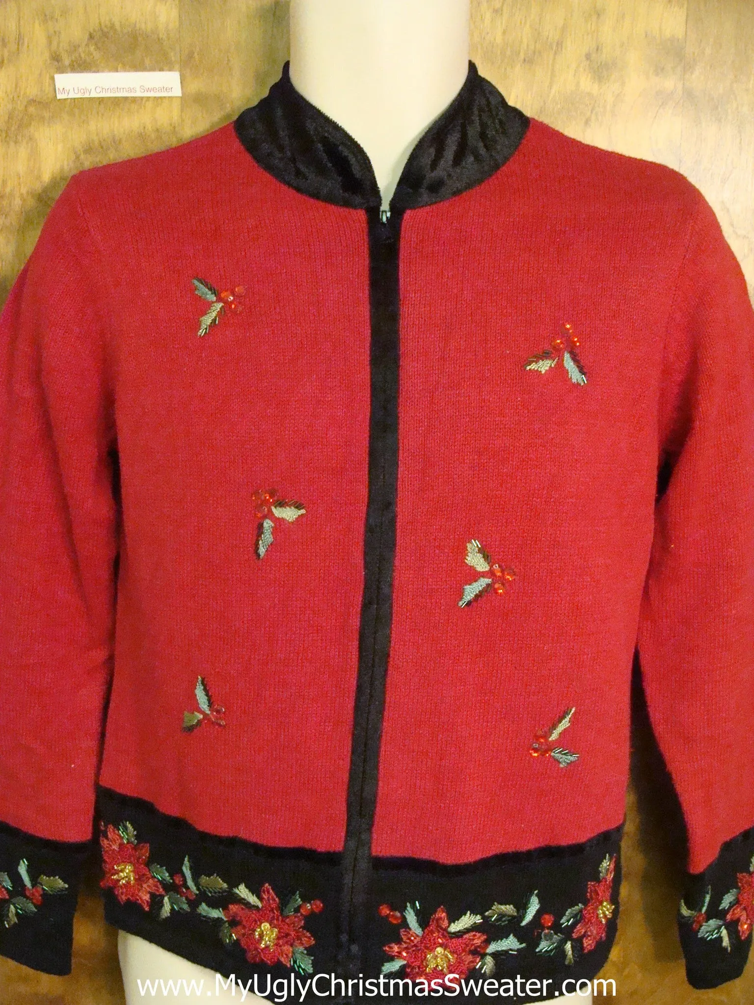 Tacky Formal Ugly Christmas Jumper with Poinsettias