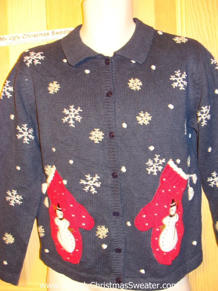 Tacky Ugly Christmas Sweater with Real Mitten Pockets (f51)