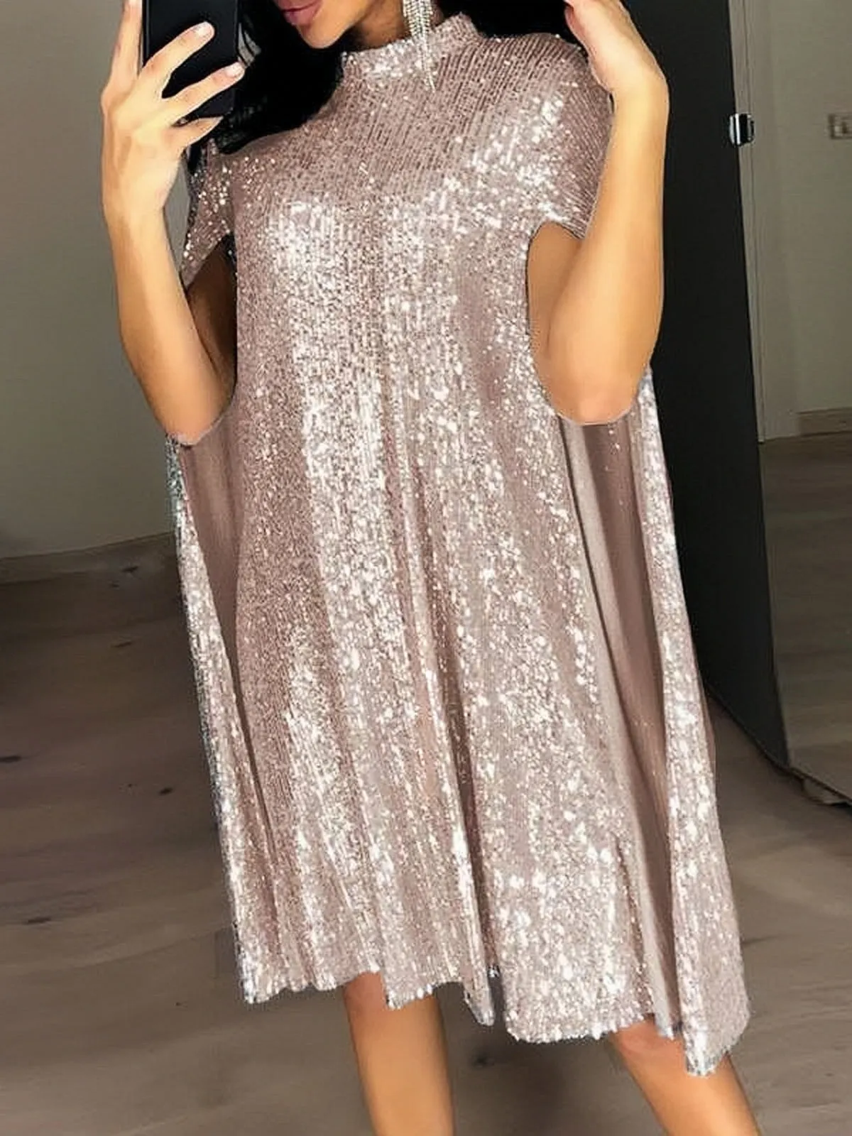 TastyHottie - Cape Sequin Dress Short Mini Dress