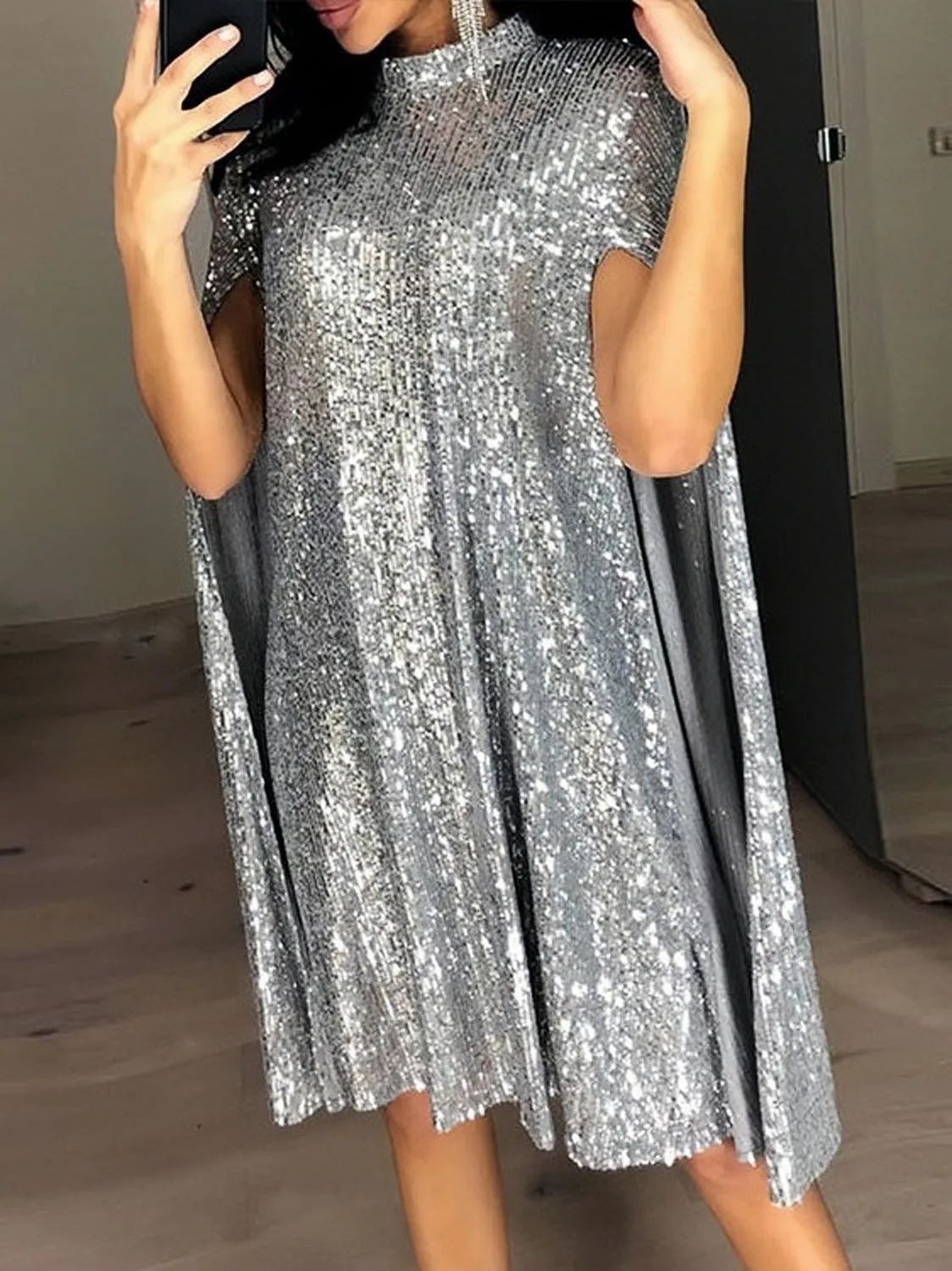 TastyHottie - Cape Sequin Dress Short Mini Dress