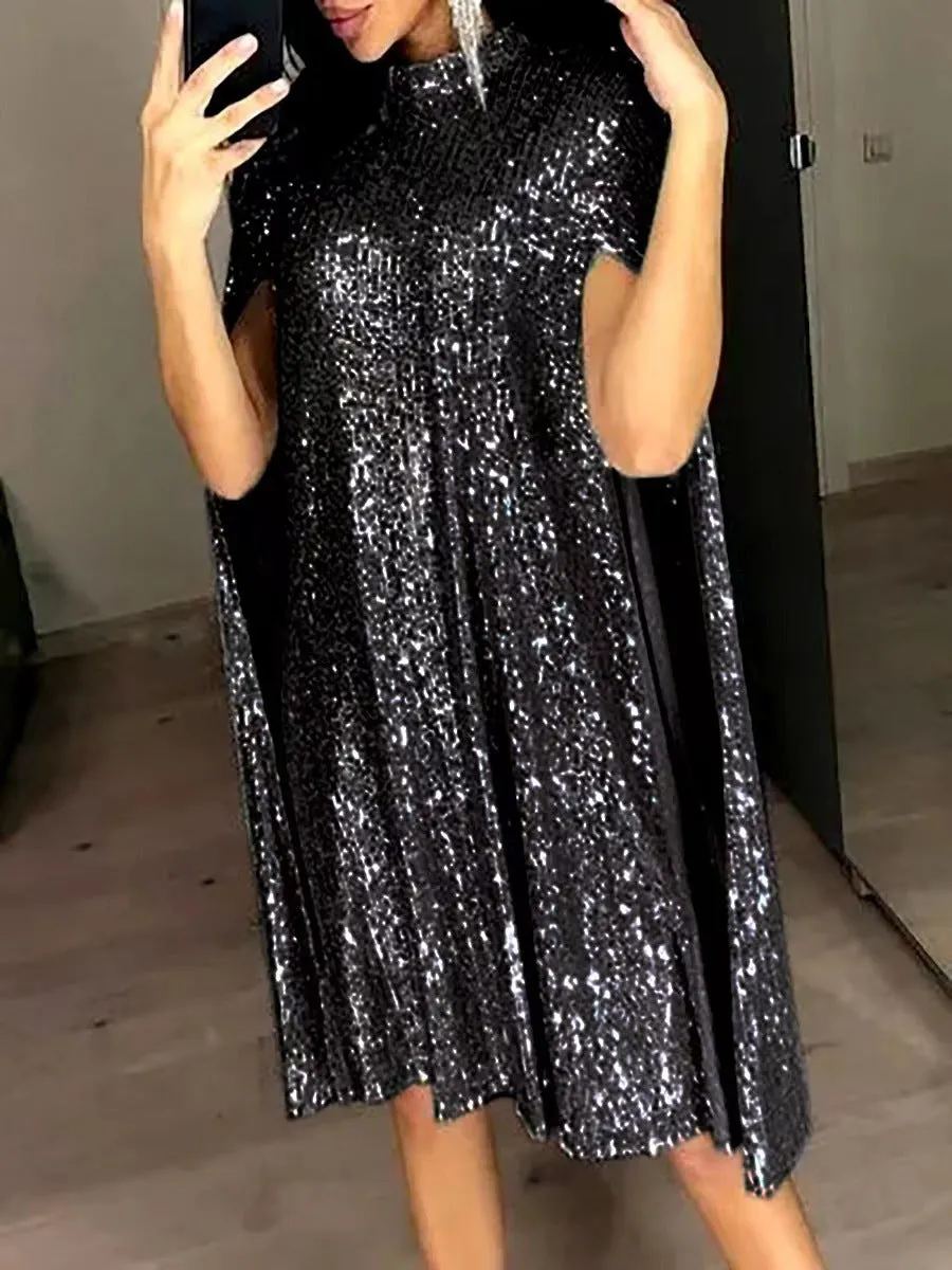 TastyHottie - Cape Sequin Dress Short Mini Dress