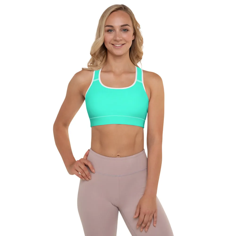 Turquoise Blue Color Sports Bra, Solid Color Bright Best Padded Yoga Bra- Made in USA/ EU