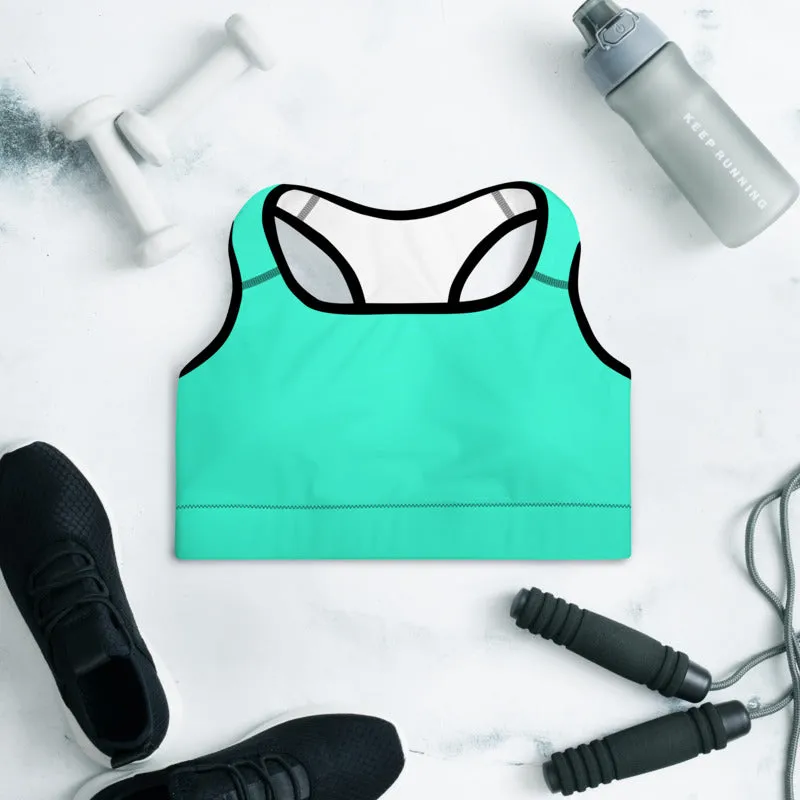 Turquoise Blue Color Sports Bra, Solid Color Bright Best Padded Yoga Bra- Made in USA/ EU