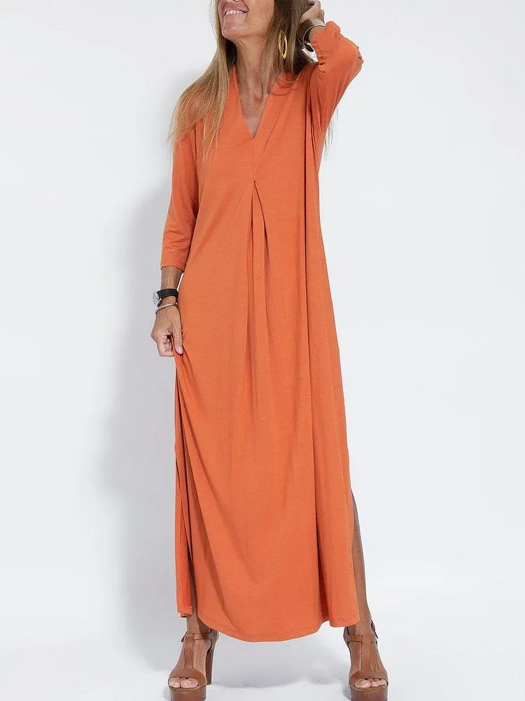 Women's Casual Solid Color V-neck Comfortable Dress