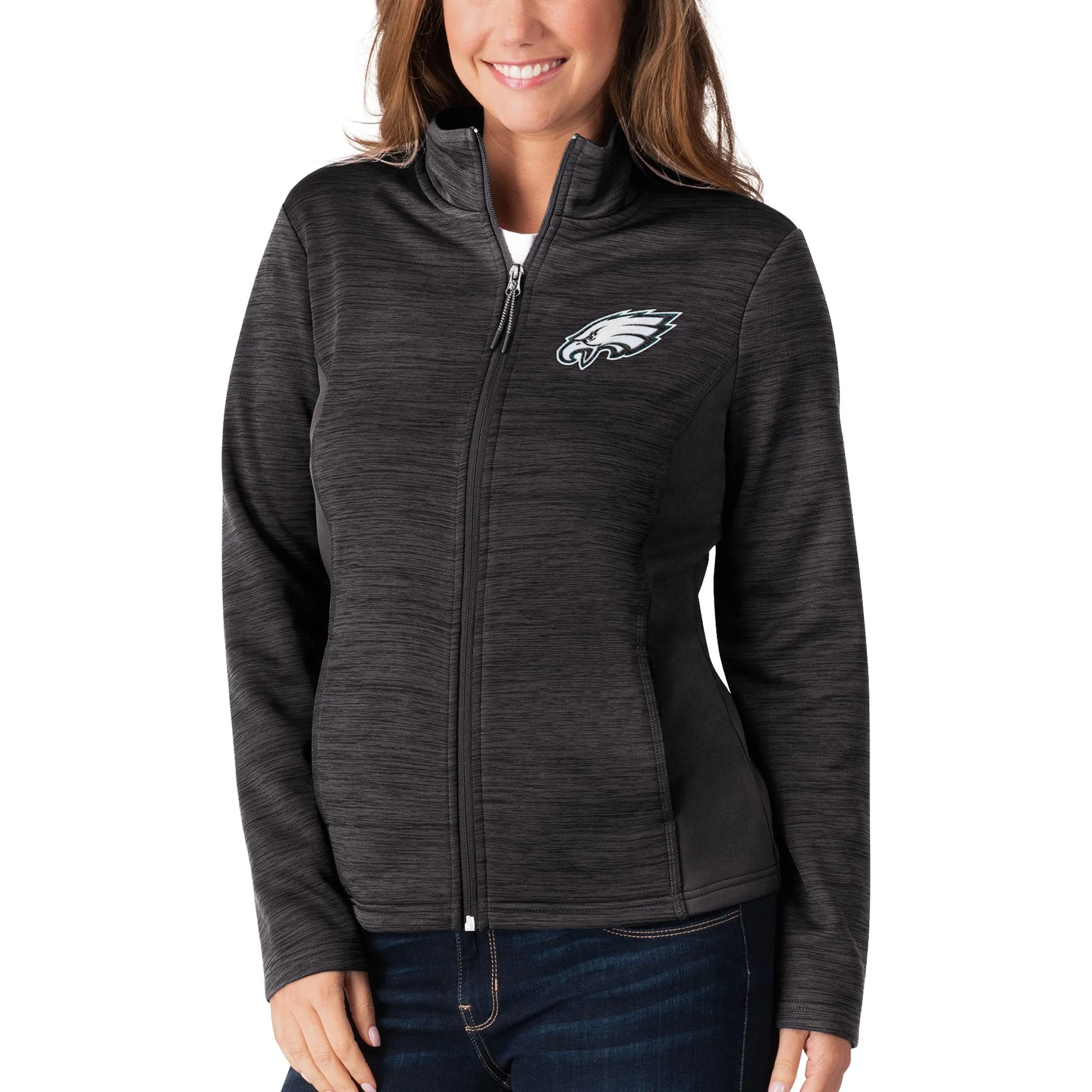 Women's G-III Sports by Carl Banks Black Philadelphia Eagles Space Dye Full-Zip Jacket