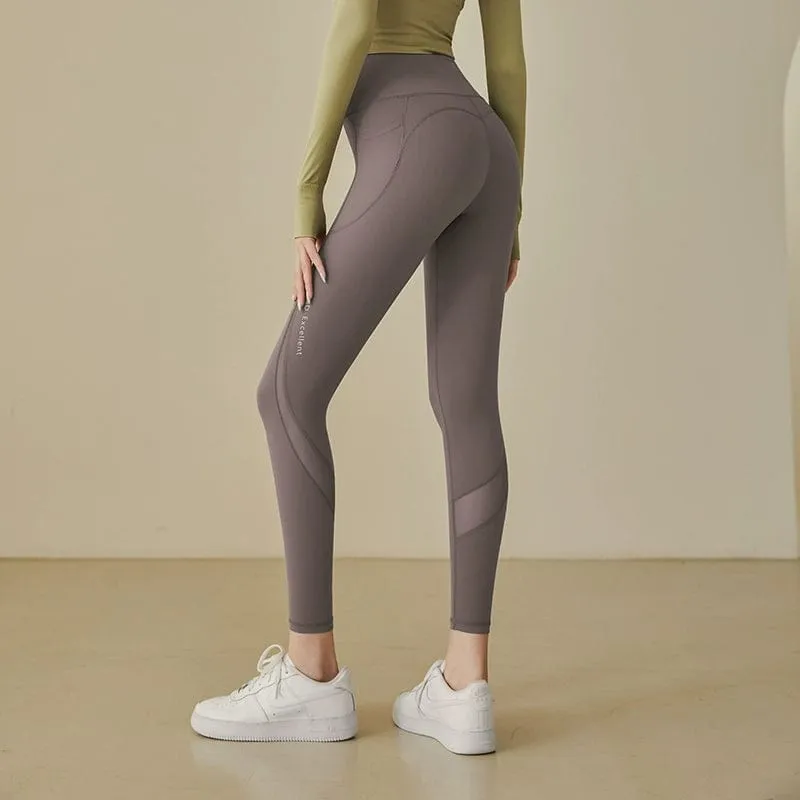 Women's Side Pocket Running High Waist Hip Lifting and Belly Contracting Yoga Pants
