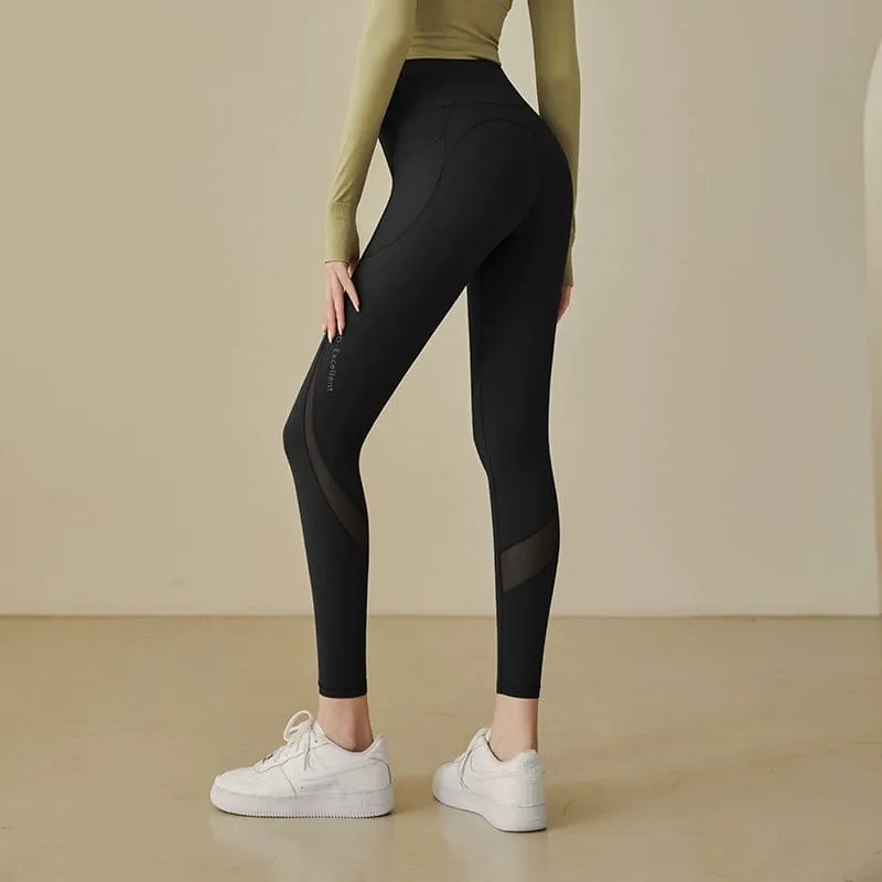 Women's Side Pocket Running High Waist Hip Lifting and Belly Contracting Yoga Pants