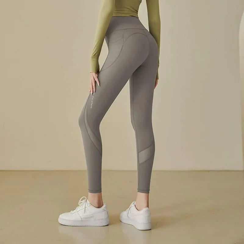Women's Side Pocket Running High Waist Hip Lifting and Belly Contracting Yoga Pants