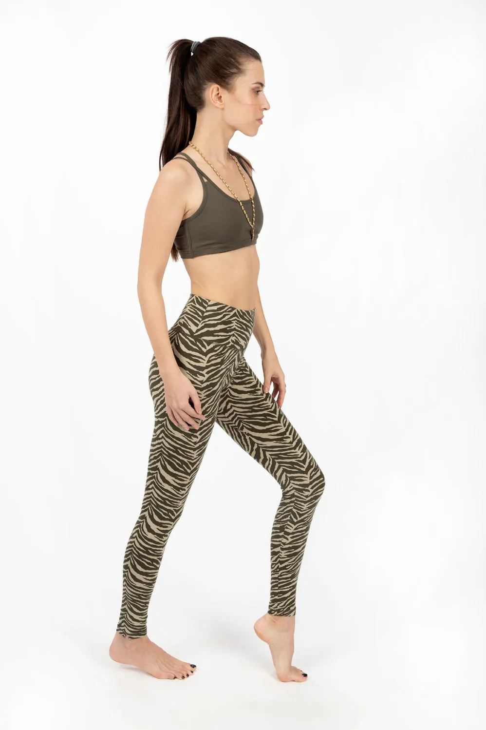Zebra Leggings - Cream Olive